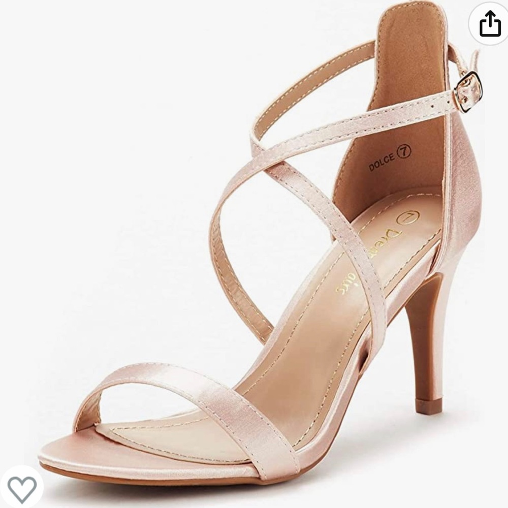 DREAM PAIRS Women's Open Toe Pump Heel Sandals, 7.5, Champagne Satin